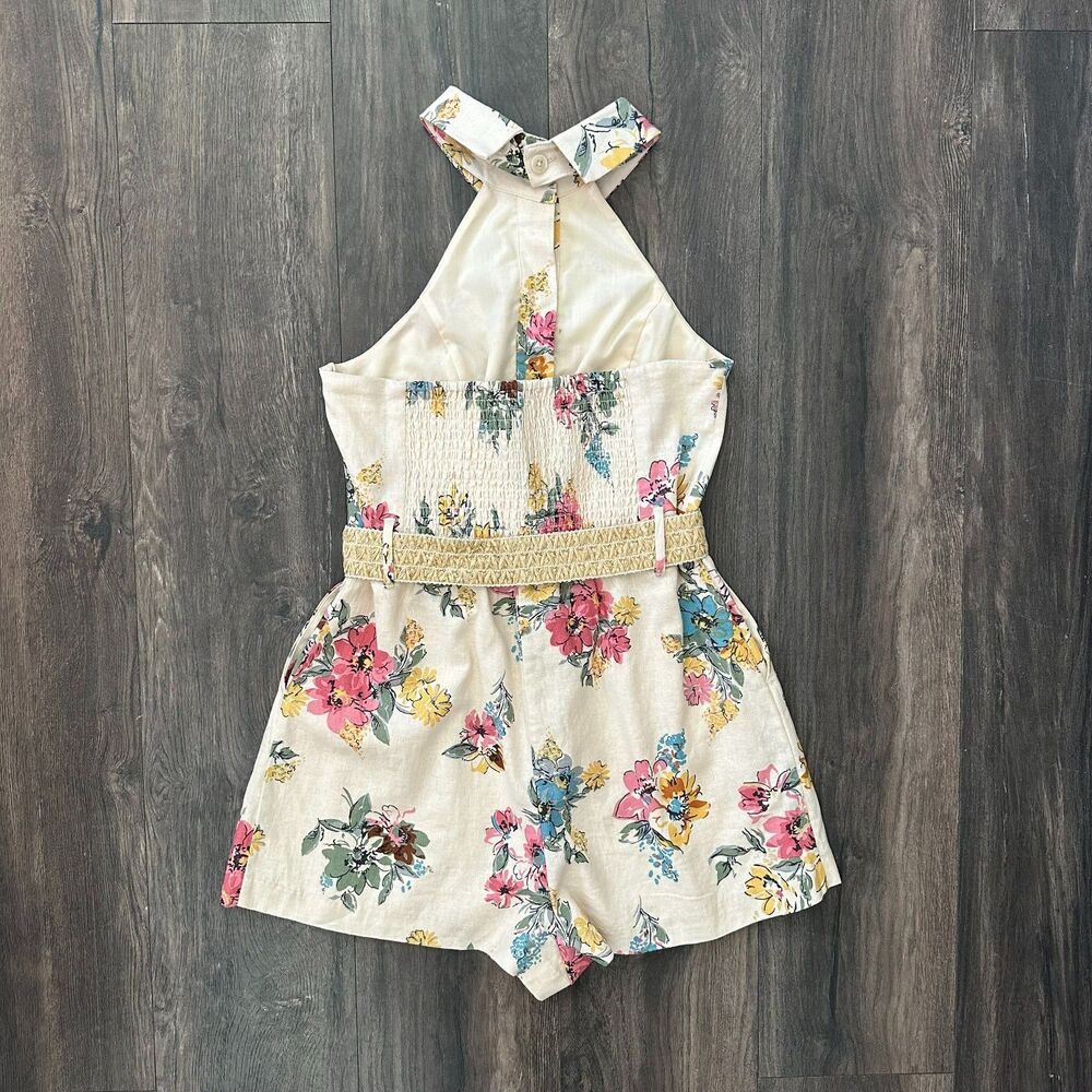 NWT House of Harlow Romper Linen Shorts Halter Backless Sleeveless Floral Size 6 - Picture 6 of 8